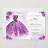 Invitation Quinceañera Robe Violette Argent Espagn (Devant)