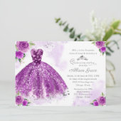 Invitation Quinceañera Robe Violette Argent Espagn (Debout devant)
