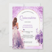 Invitation Quinceañera Robe violette Robe Florale Arc Papillo (Devant)