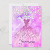 Invitation Quinceanera Robe violette rose 15e fête d'annivers (Devant)