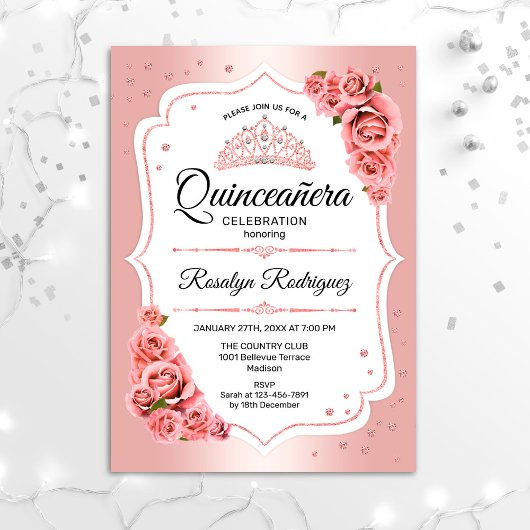 Invitation Quinceanera rose