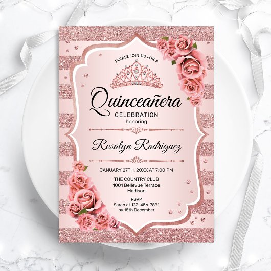 Invitation Quinceanera rose