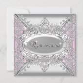 Invitation Quinceanera rose 15 Anniversaire de la fête Diaman (Devant)