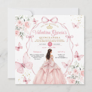 Invitation Quinceañera rose 15 ans Papillons