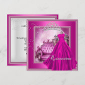 Invitation Quinceanera rose 15e anniversaire de fête magique (Devant / Derrière)