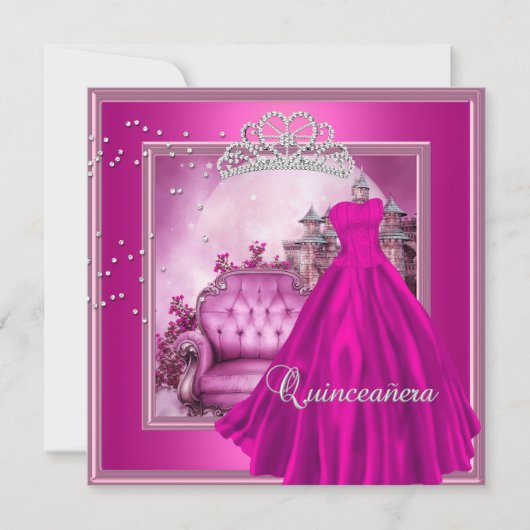 Invitation Quinceanera rose 15e anniversaire de fête magique (Devant)