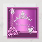 Invitation Quinceanera rose 15e anniversaire fête Argent (Devant)