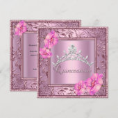 Invitation Quinceanera rose 15e anniversaire fête Pink Tiara (Devant / Derrière)