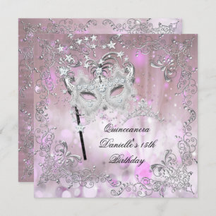 Invitation Quinceanera rose 15e anniversaire Tiara Masquerade