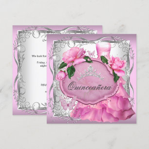 Invitation Quinceanera rose 15ème Rose du parti Tiara