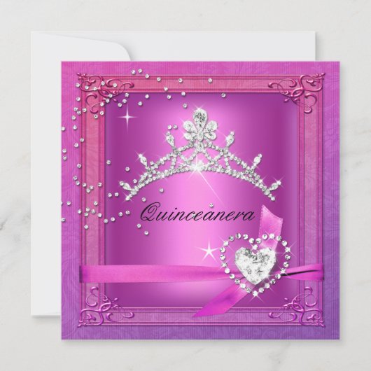 Invitation Quinceanera rose 15ème Tiara 15 Anniversaire (Devant)