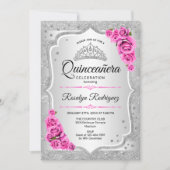 Invitation Quinceanera Rose Argent (Devant)