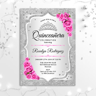 Invitation Quinceanera Rose Argent