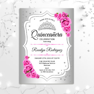 Invitation Quinceanera - Rose argenté blanc