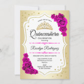 Invitation Quinceanera - Rose blanc or (Devant)
