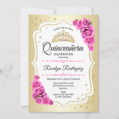 Invitation Quinceanera - Rose blanc or (Devant)