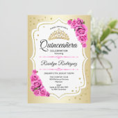 Invitation Quinceanera - Rose blanc or (Debout devant)