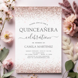 Invitation Quinceanera Rose blanche Or Blush rose