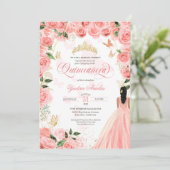 Invitation Quinceanera Rose Blush Rose Élégant Papillon (Debout devant)