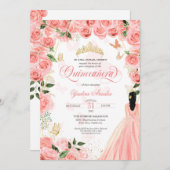 Invitation Quinceanera Rose Blush Roses Élégant Papillon Inv (Devant / Derrière)