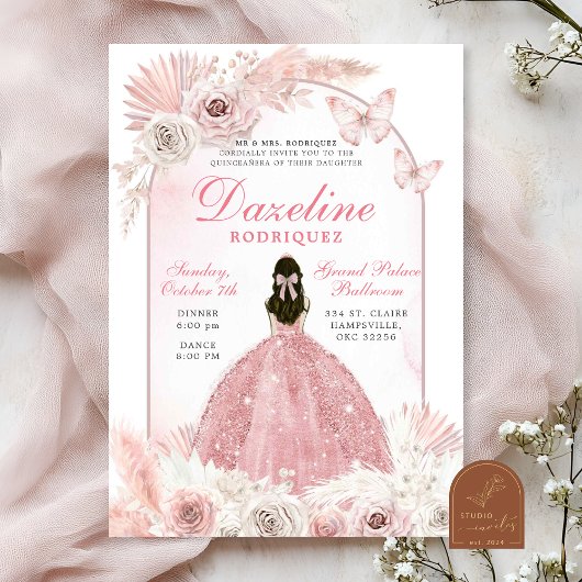 Invitation Quinceanera Rose Bohème Chic