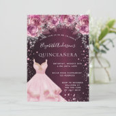 Invitation Quinceanera rose bordeaux parties scintillant robe (Debout devant)