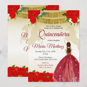 Invitation Quinceañera Rose Bourgogne Gold Mexicaine Annivers