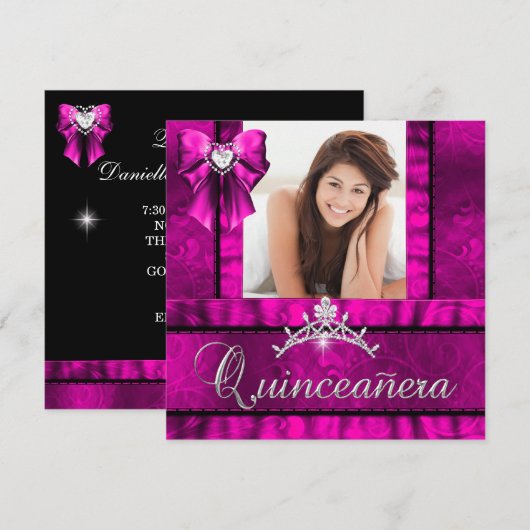 Invitation Quinceanera rose chaud 15e anniversaire de la fête (Devant / Derrière)
