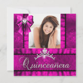 Invitation Quinceanera rose chaud 15e anniversaire de la fête (Devant)