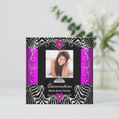 Invitation Quinceanera rose chaud 15e anniversaire Zebra Phot (Debout devant)
