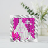 Invitation Quinceanera rose chaud 15e fête mascarade (Debout devant)