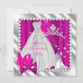 Invitation Quinceanera rose chaud 15e fête mascarade (Devant)