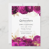Invitation Quinceañera rose chaude et or Floral (Devant)