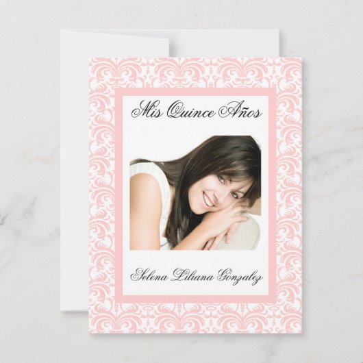 Invitation Quinceanera rose Damas doux rose et blanc (Devant)