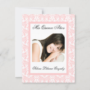 Invitation Quinceanera rose Damas doux rose et blanc