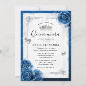 Invitation Quinceanera, Rose d'argent et de bleu royal (Devant)