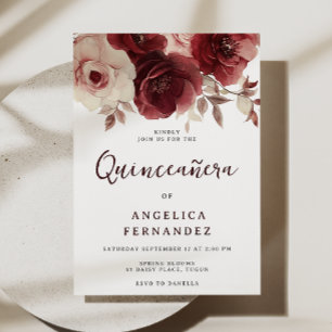Invitation Quinceanera, Rose de Bourgogne vintage 15e anniver