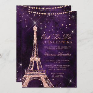 Invitation Quinceanera rose de pourpre de parties