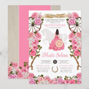 Invitation Quinceanera rose Elégant Rose Charro Anniversaire