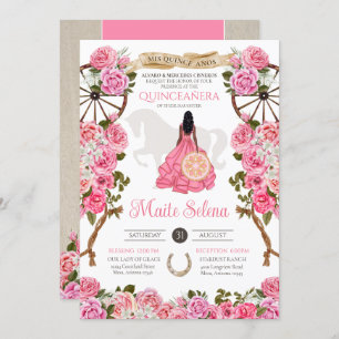 Invitation Quinceanera rose Élégant Rose Western Charra
