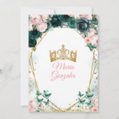 Invitation Quinceañera rose Emerald Green Couronne or Floral (Dos)