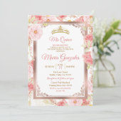 Invitation Quinceanera rose en or et rose (Debout devant)