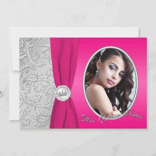 Invitation Quinceanera| Rose et argent chauds| Photo (Devant)