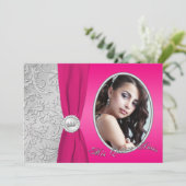 Invitation Quinceanera| Rose et argent chauds| Photo (Debout devant)