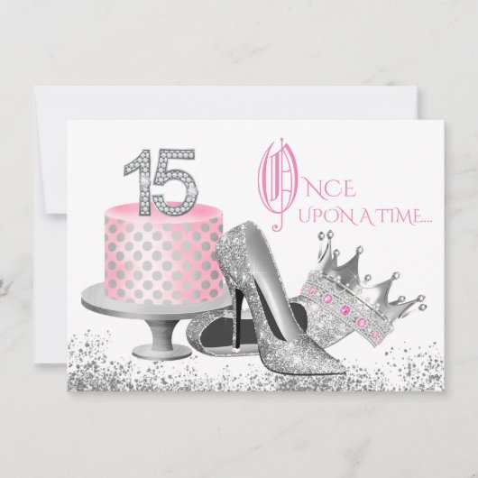 Invitation Quinceanera rose et argent fête d'anniversaire (Devant)