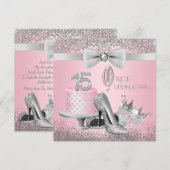 Invitation Quinceanera rose et argent fête d'anniversaire (Devant / Derrière)