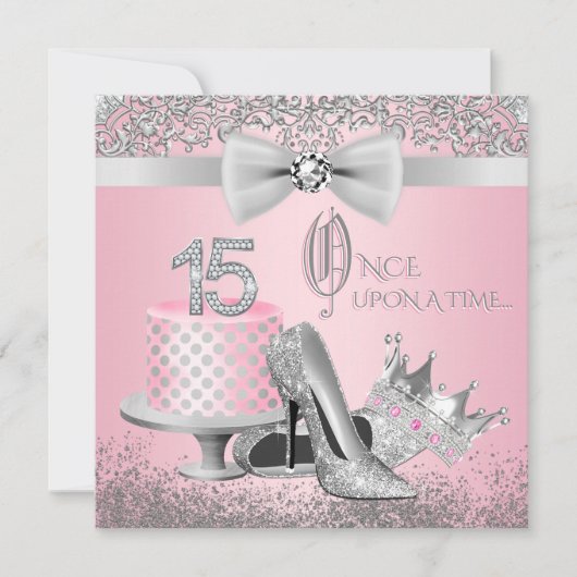 Invitation Quinceanera rose et argent fête d'anniversaire (Devant)