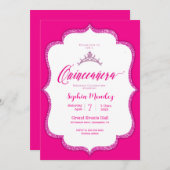 Invitation Quinceanera rose et blanc chaud (Devant / Derrière)