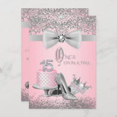 Invitation Quinceanera rose et gris (Devant / Derrière)