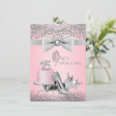 Invitation Quinceanera rose et gris (Debout devant)